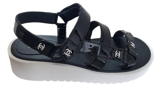Chanel Black Patent Dad Sandals