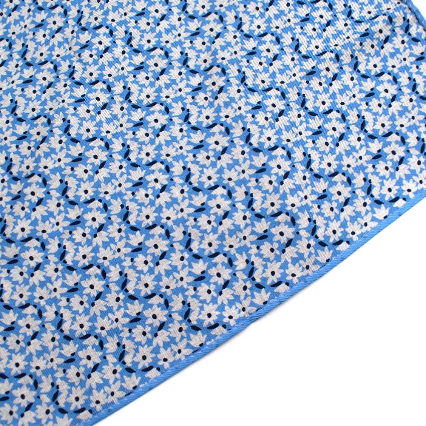 Boggi Blue Double Faced Floral & Denim Print Silk Handkerchief