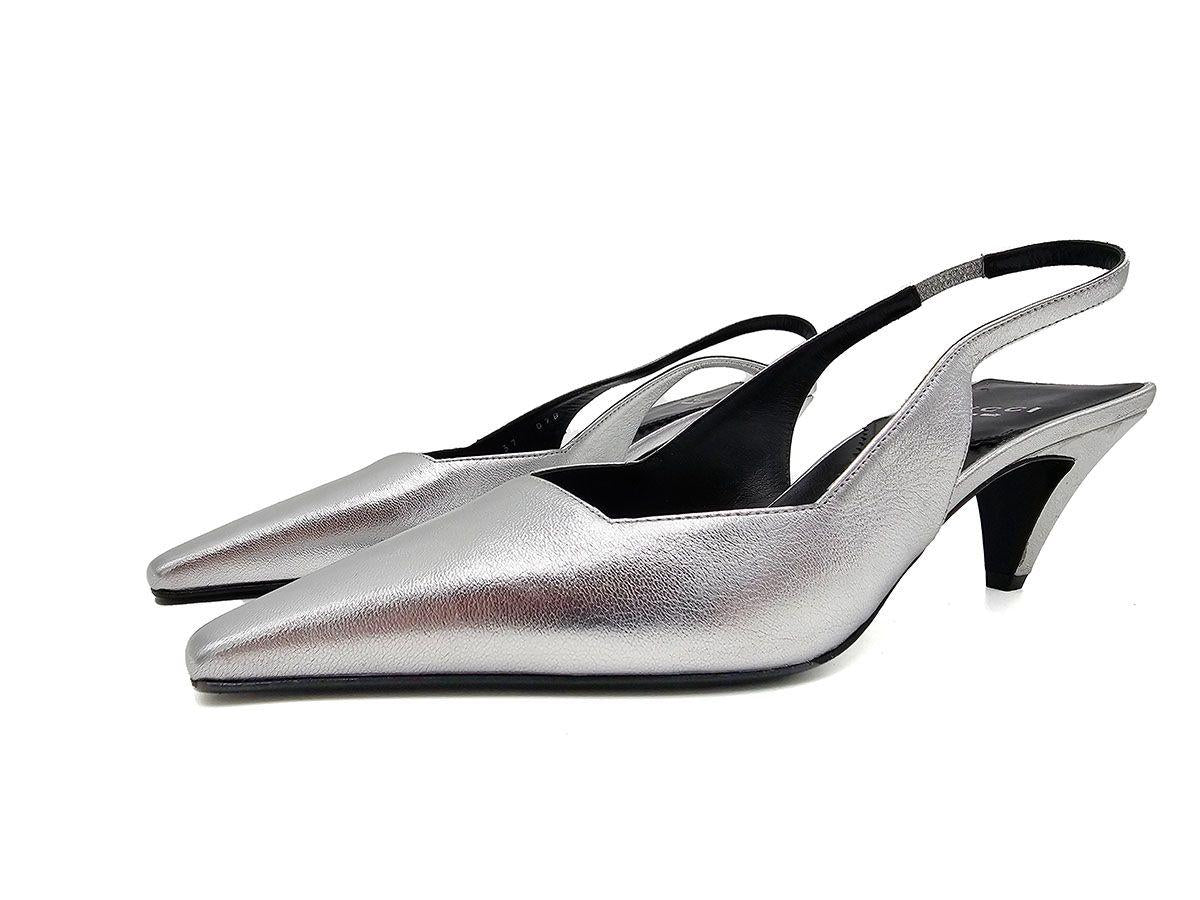 Guci Silver Leather Slingback Sandals
