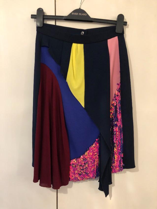 Peter Pilotto Patchwork Draped Silk Skirt