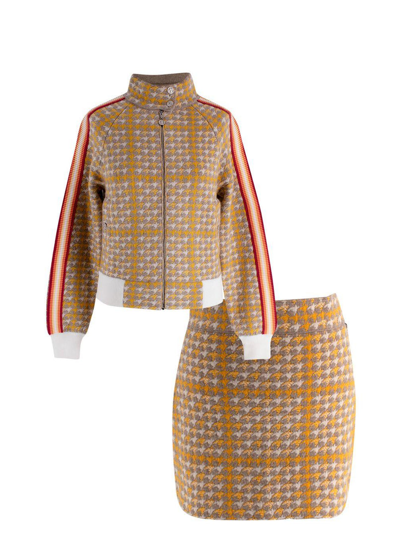 Barrie Yellow Houndstooth Cashmere Blend Jacket and Skirt Suit