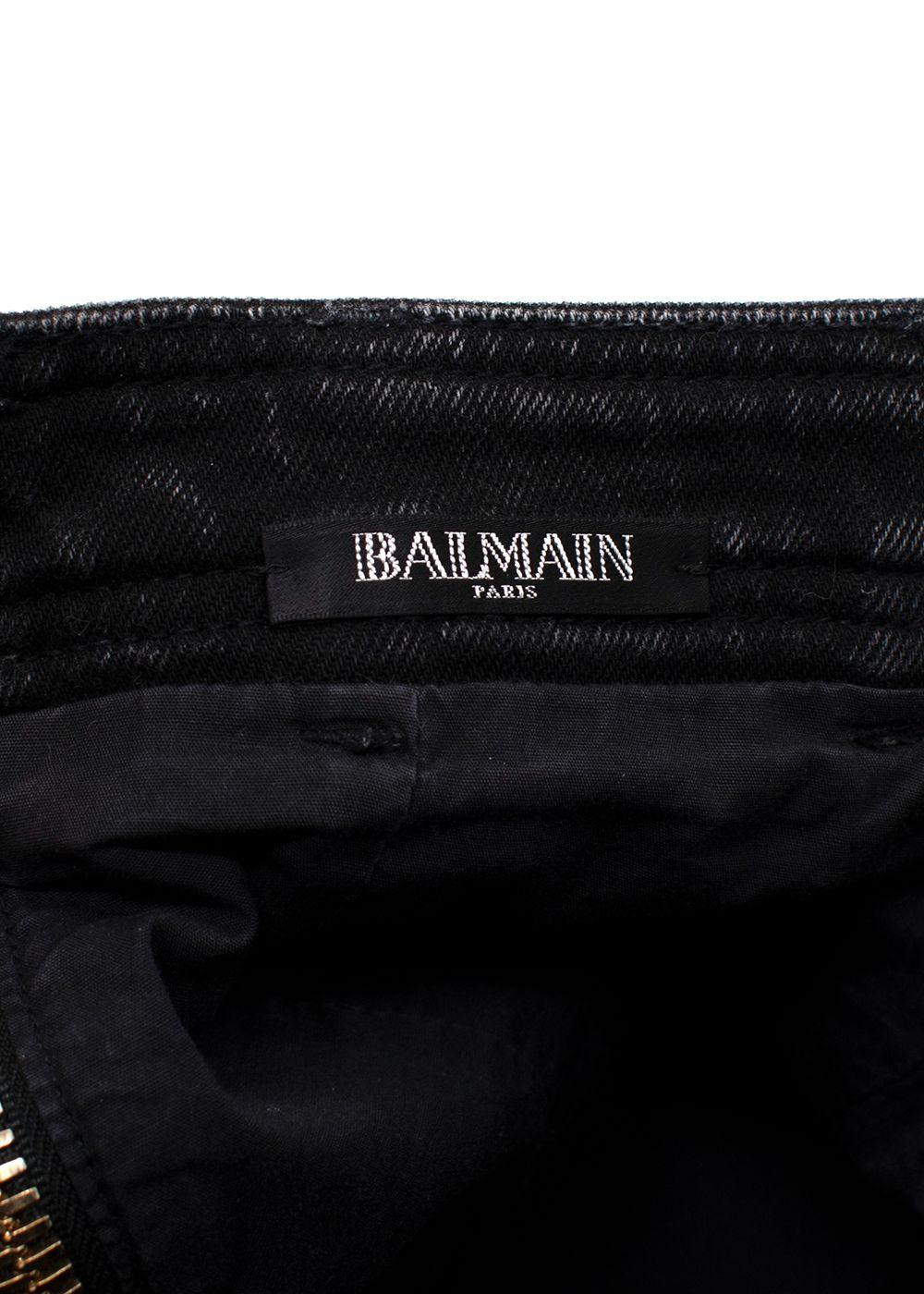 Balmain Black Denim Skirt with Gold Button Detail