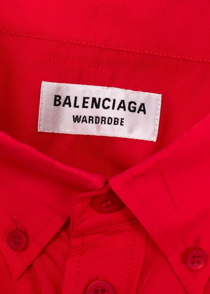 Balenciaga Red  Jacquard Oversized Silk Shirt
