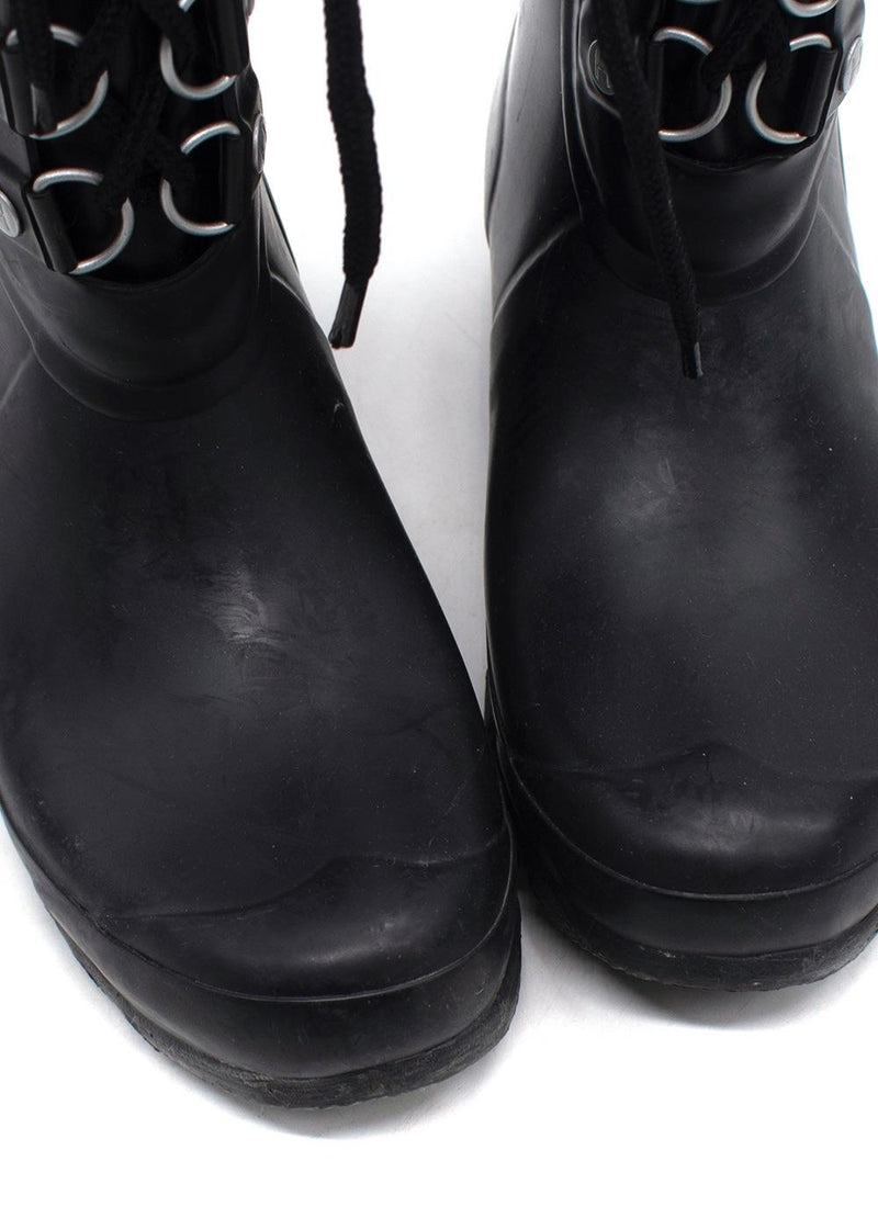 Hunter Black Lace Up Embellished Festival Wellington Boots