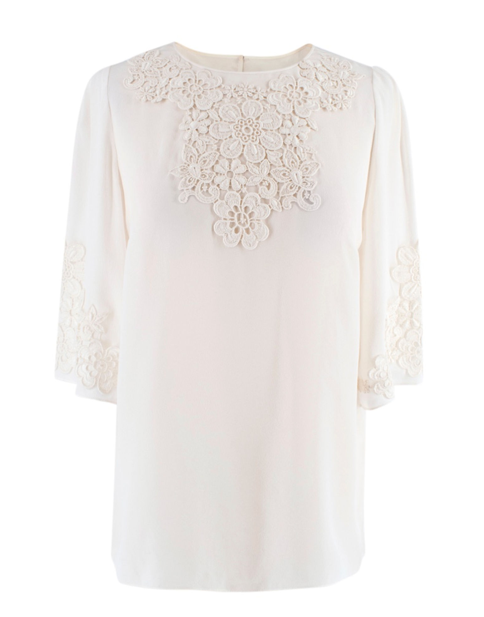 Cream Silk Blend Floral Crochet Top