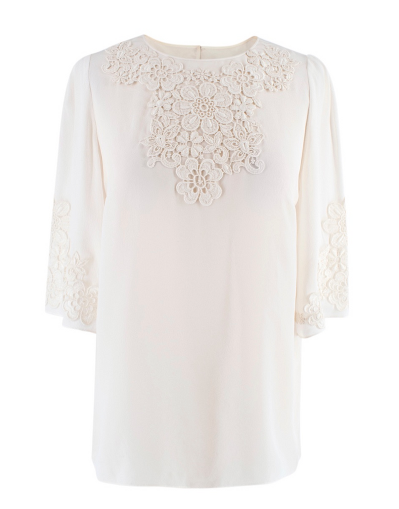 Cream Silk Blend Floral Crochet Top