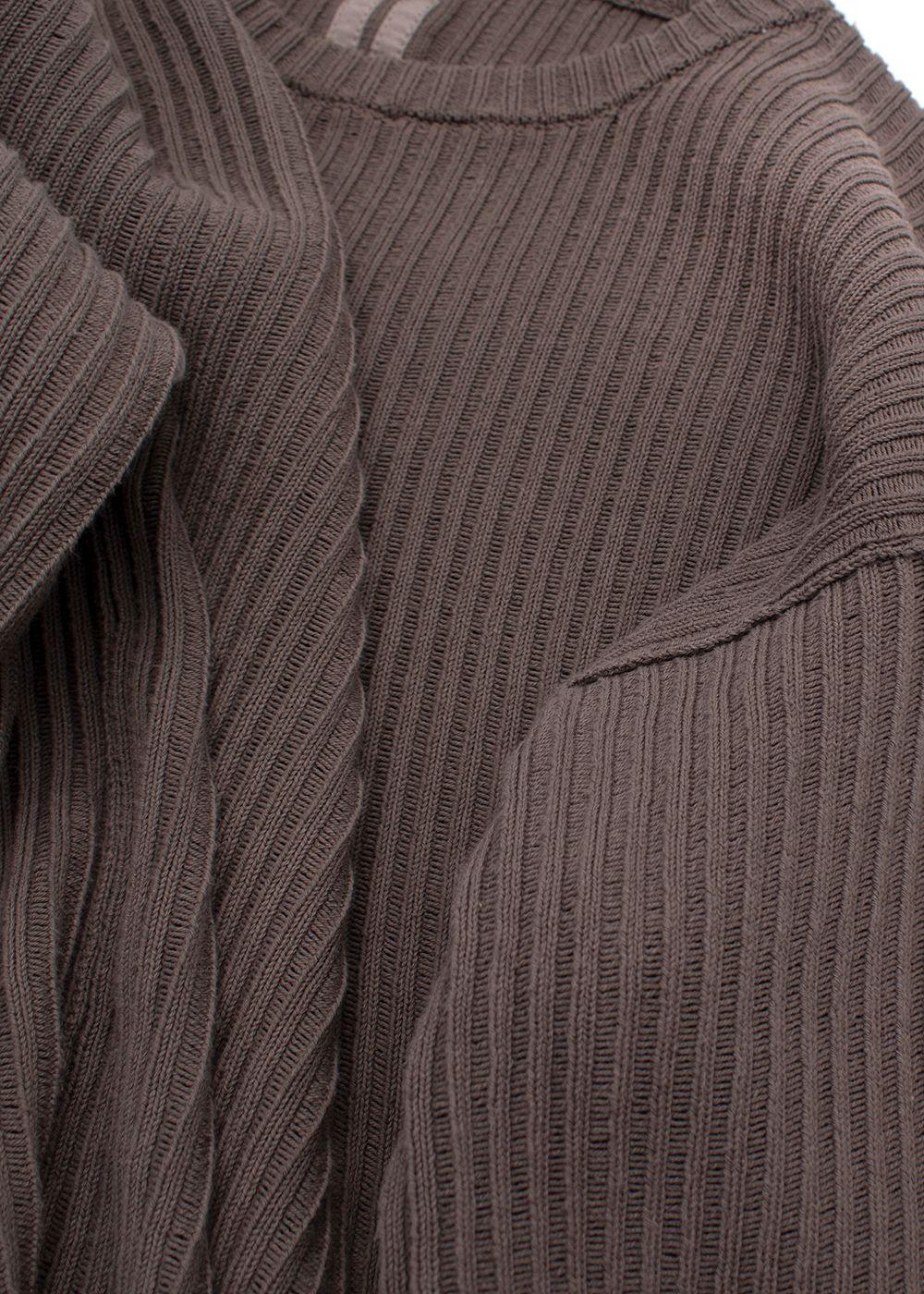 Rick Owens Brown Drop-Stitched Ribbed-Cotton Sweater