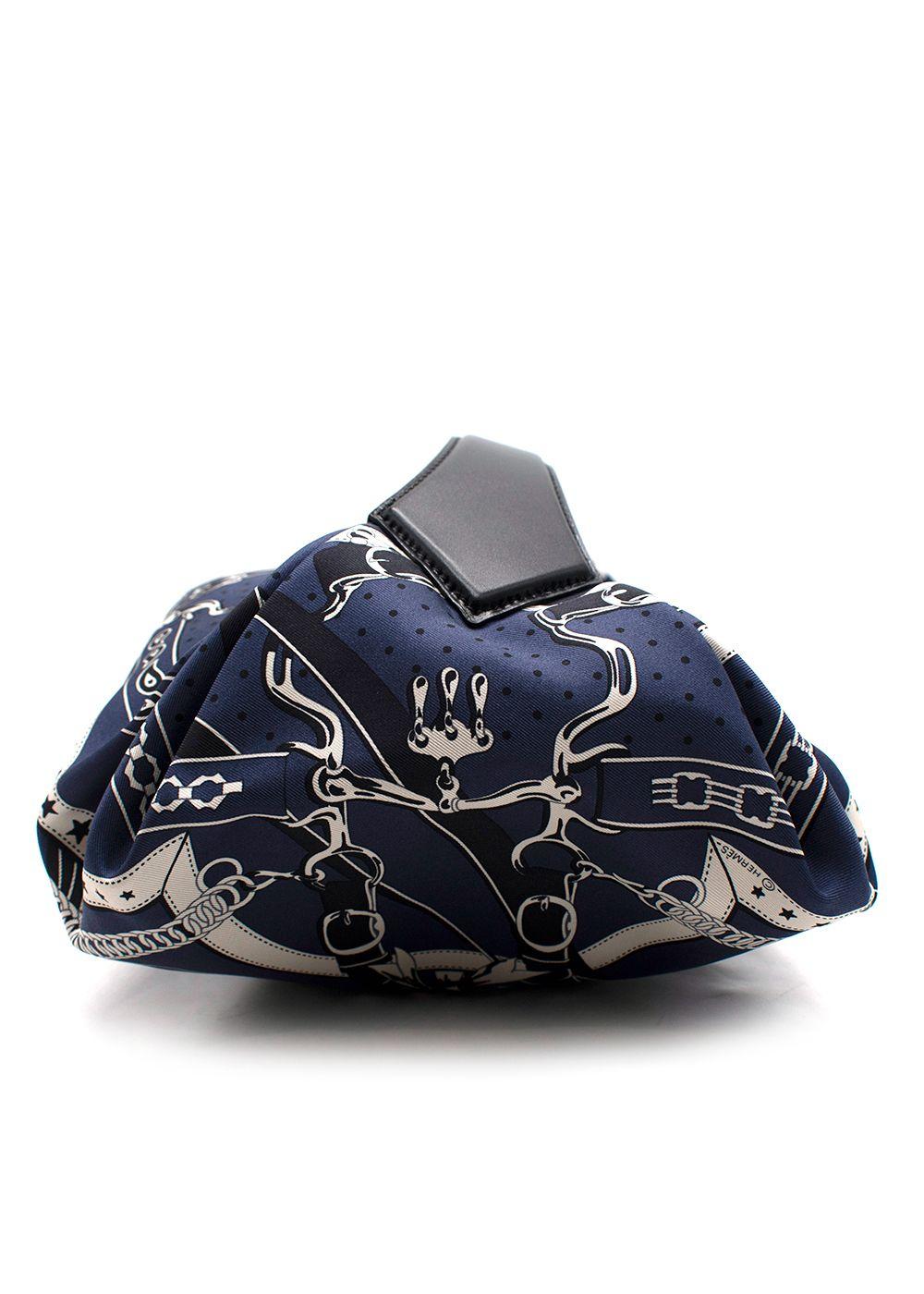 Hermes Navy Printed Silk Balusoie Bag