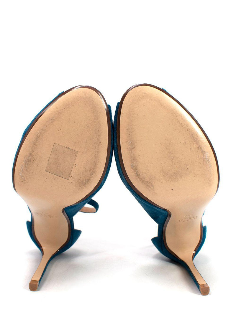 Blue Suede V-Cut Ankle Strap Sandals