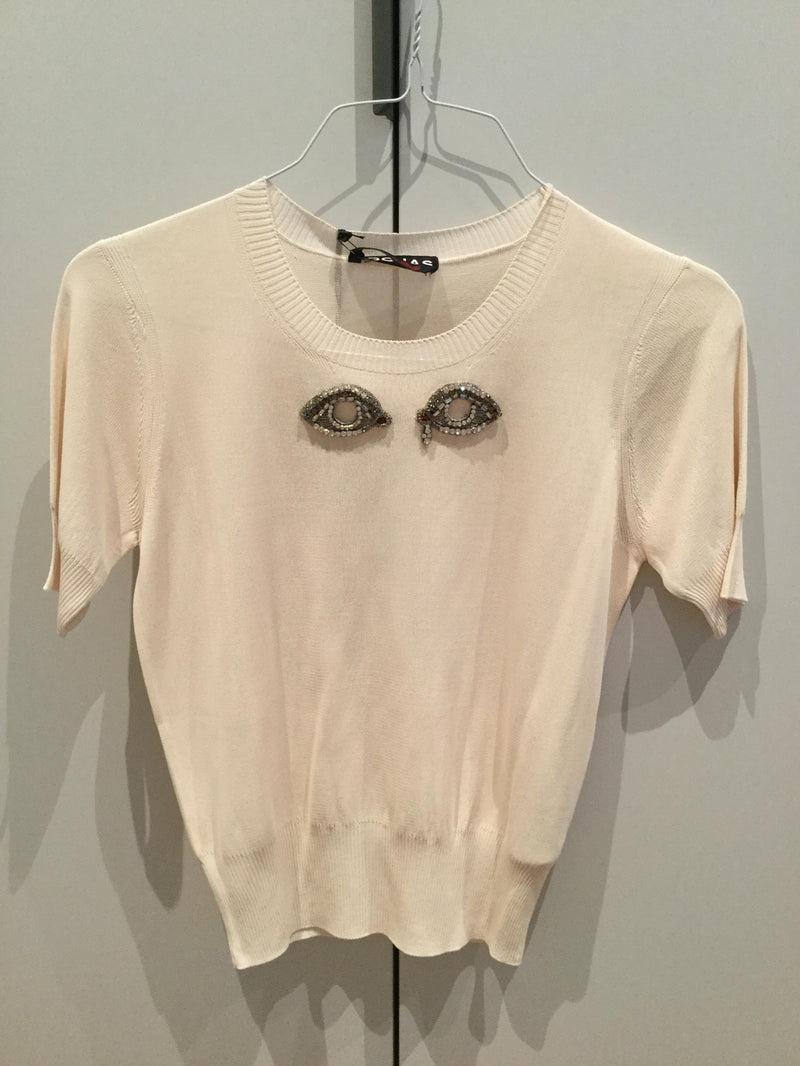 Rochas embellished-eyes short-sleeved knit top