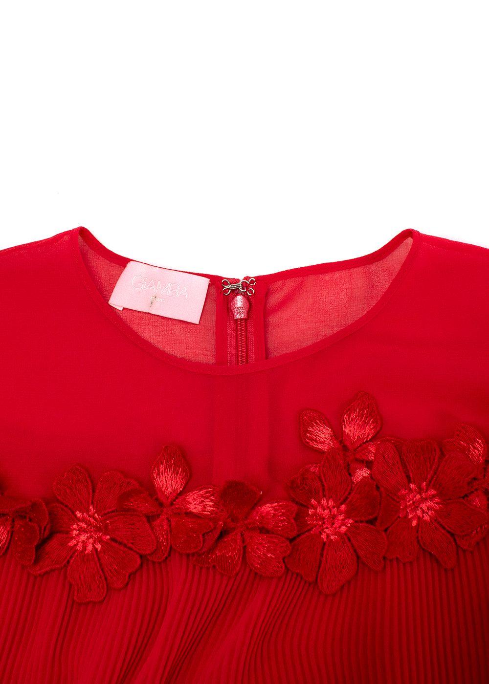 Giamba Red Floral Embroidered Pleated Blouse
