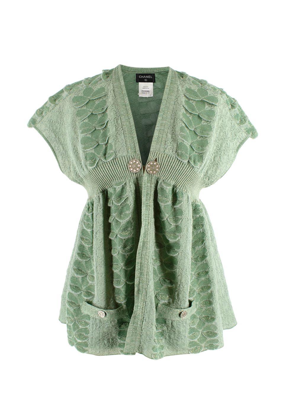 Chanel Mint Green Metallic Woven Petal Applique Top
