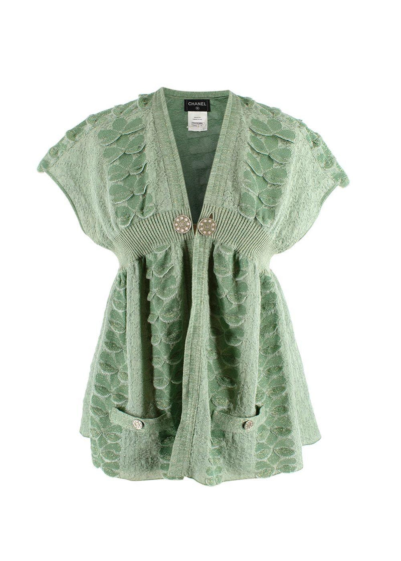 Chanel Mint Green Metallic Woven Petal Applique Top