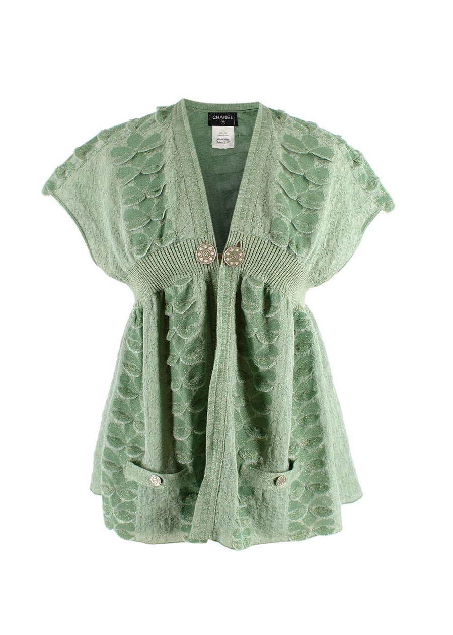 Chanel Mint Green Metallic Woven Petal Applique Top