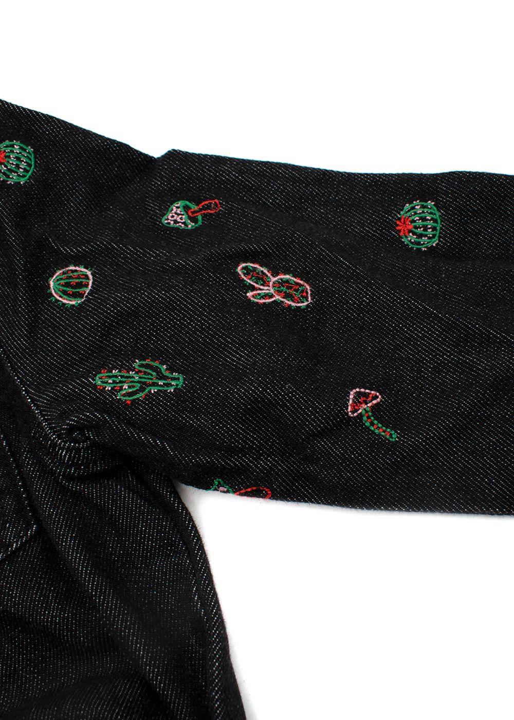 Charcoal Grey Denim Shirt With  Cactus Embroidery