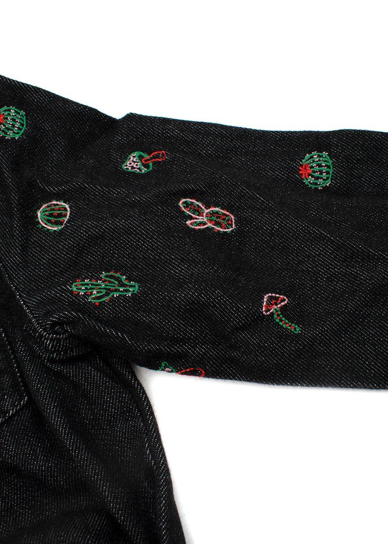 Charcoal Grey Denim Shirt With  Cactus Embroidery
