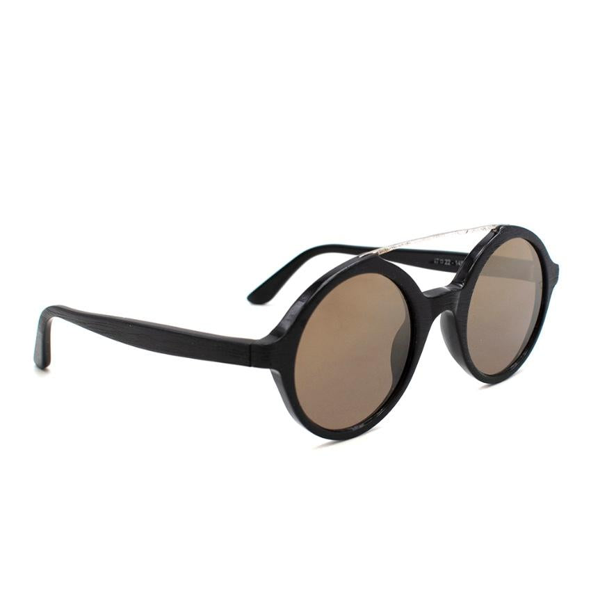 Nuiit Black Textured Mirrored Round Nuuak Sunglasses