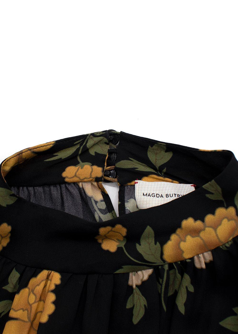 Magda Butrym Black Yellow Florals Silk Mini Dress