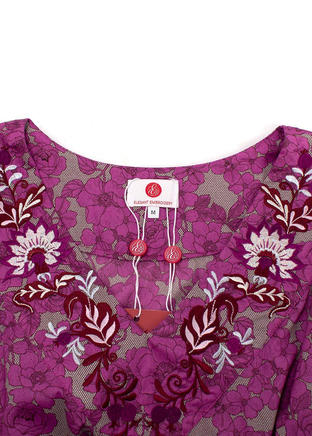 Elegant Embroidery Purple Belted Embroidered Kaftan