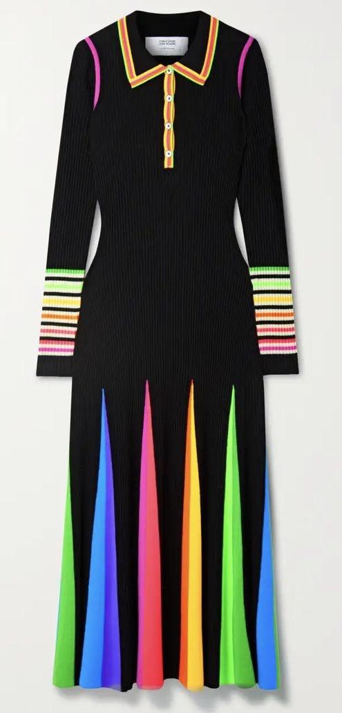 Christopher John Rogers Ribbed Wool Midi Dress