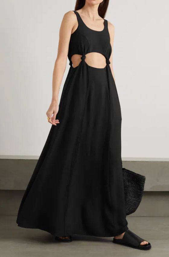 Bondi Born Black Tenerife Knotted Cutout Gauze Midi Dress