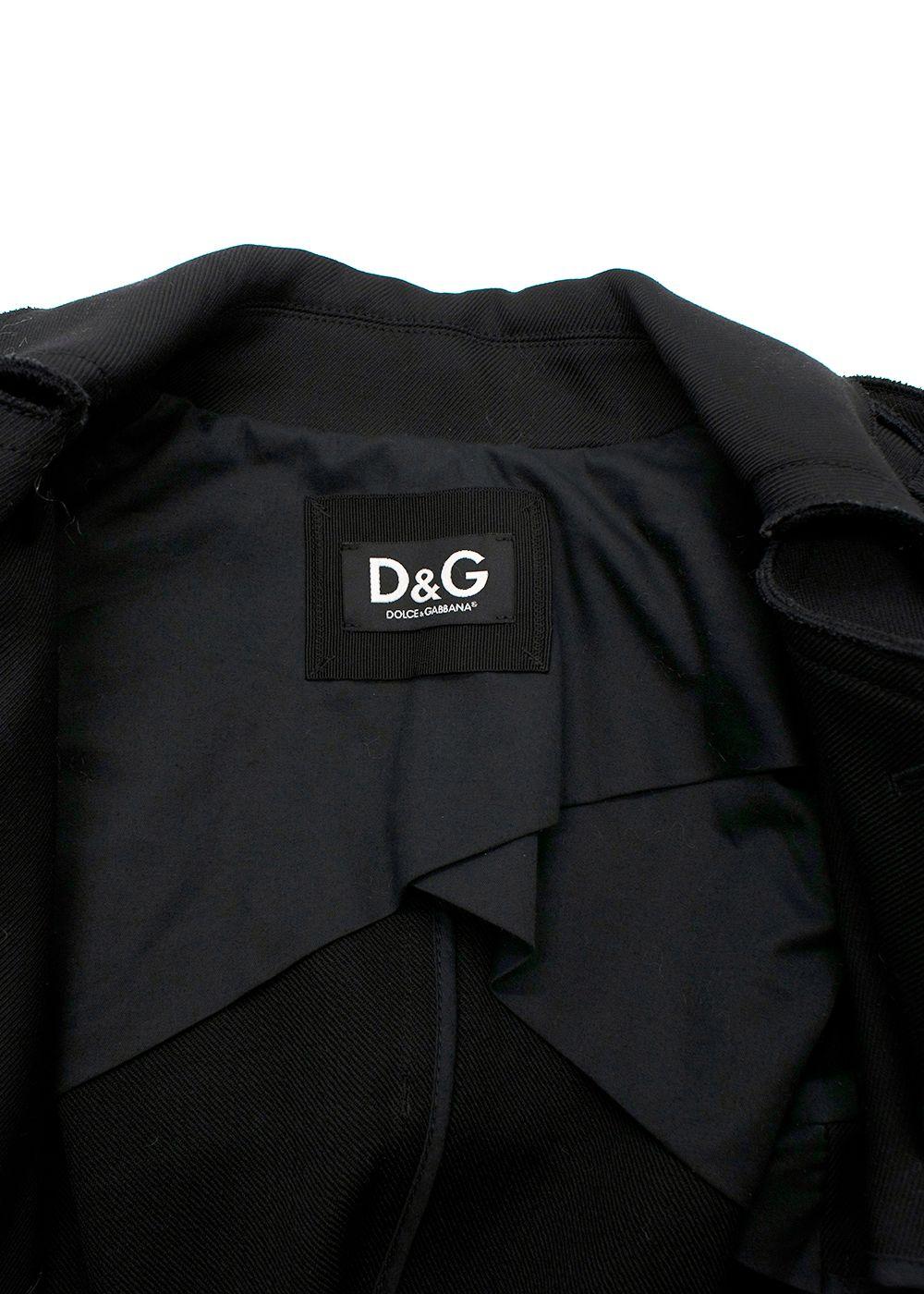Dolce & Gabbana Black Belted Pure Wool Double Breasted  Trench Coat