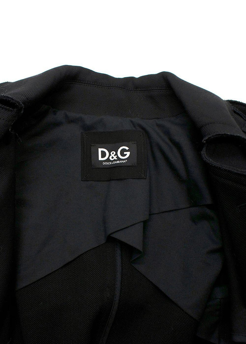 Dolce & Gabbana Black Belted Pure Wool Double Breasted  Trench Coat