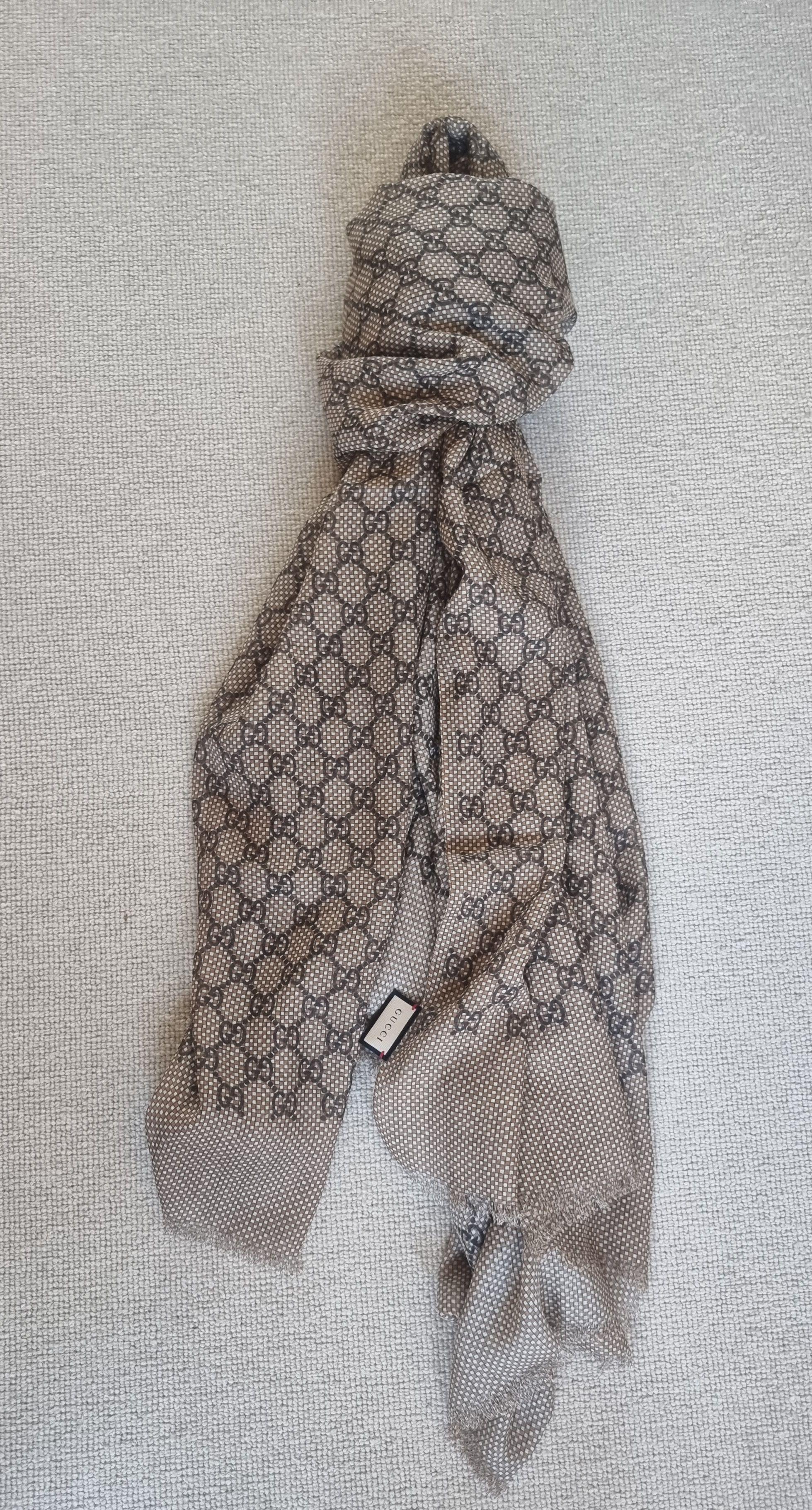 Gucci Brown GG Silk/Wool Scarf/Stole