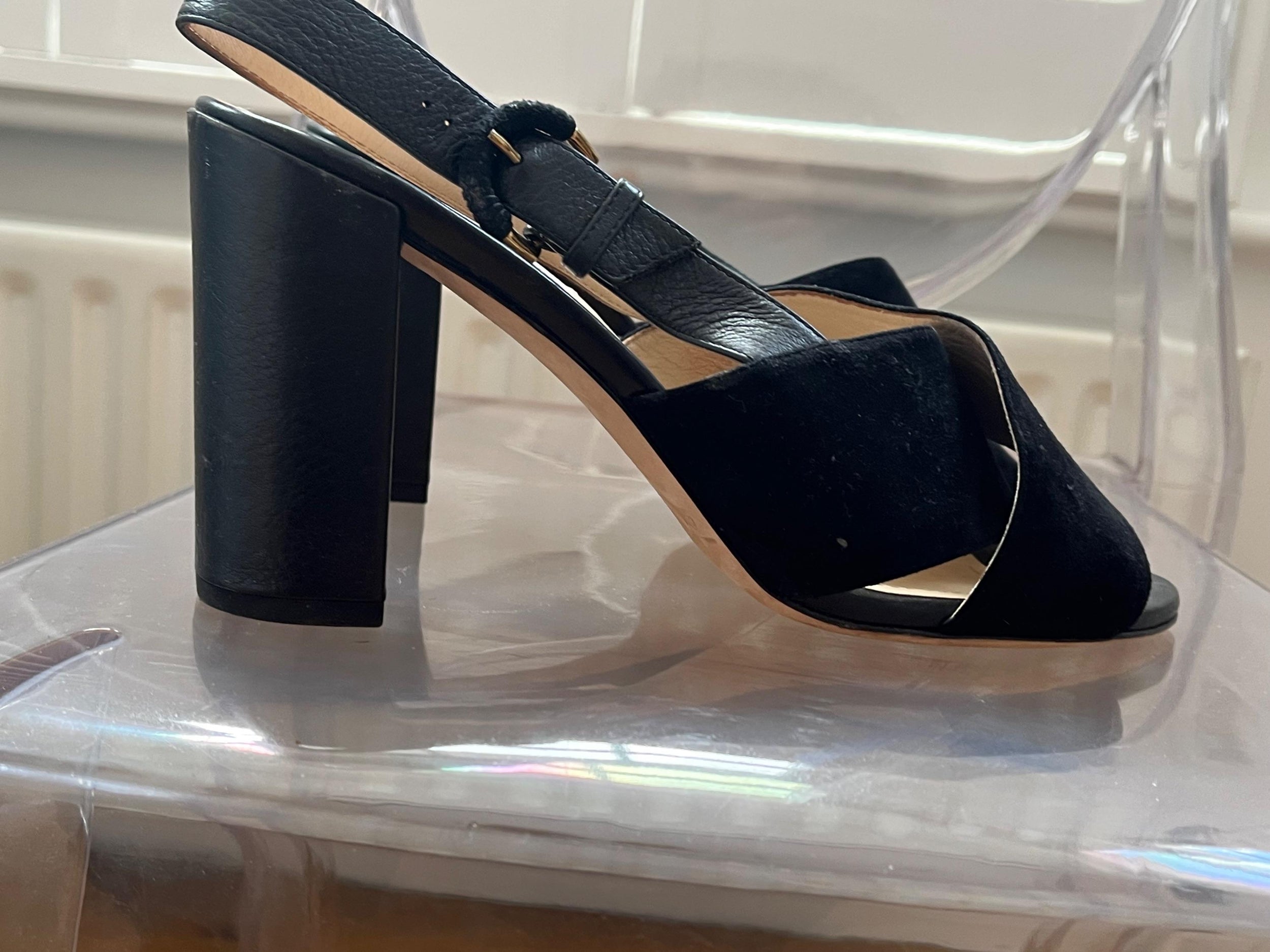 Black Suede And Leather Heeled Sandals