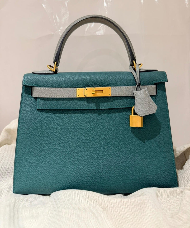 Hermes Malachite And Gris Mouette Togo Leather Kelly 28