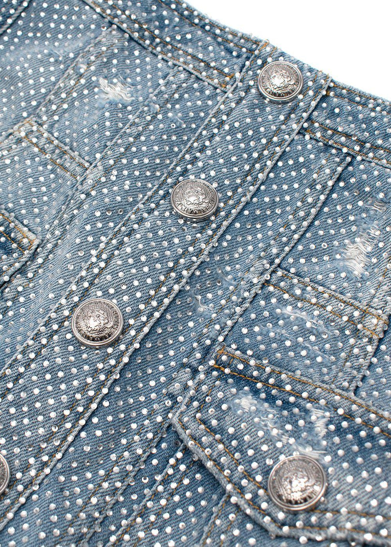 Balmain Crystal embellished denim mini skirt