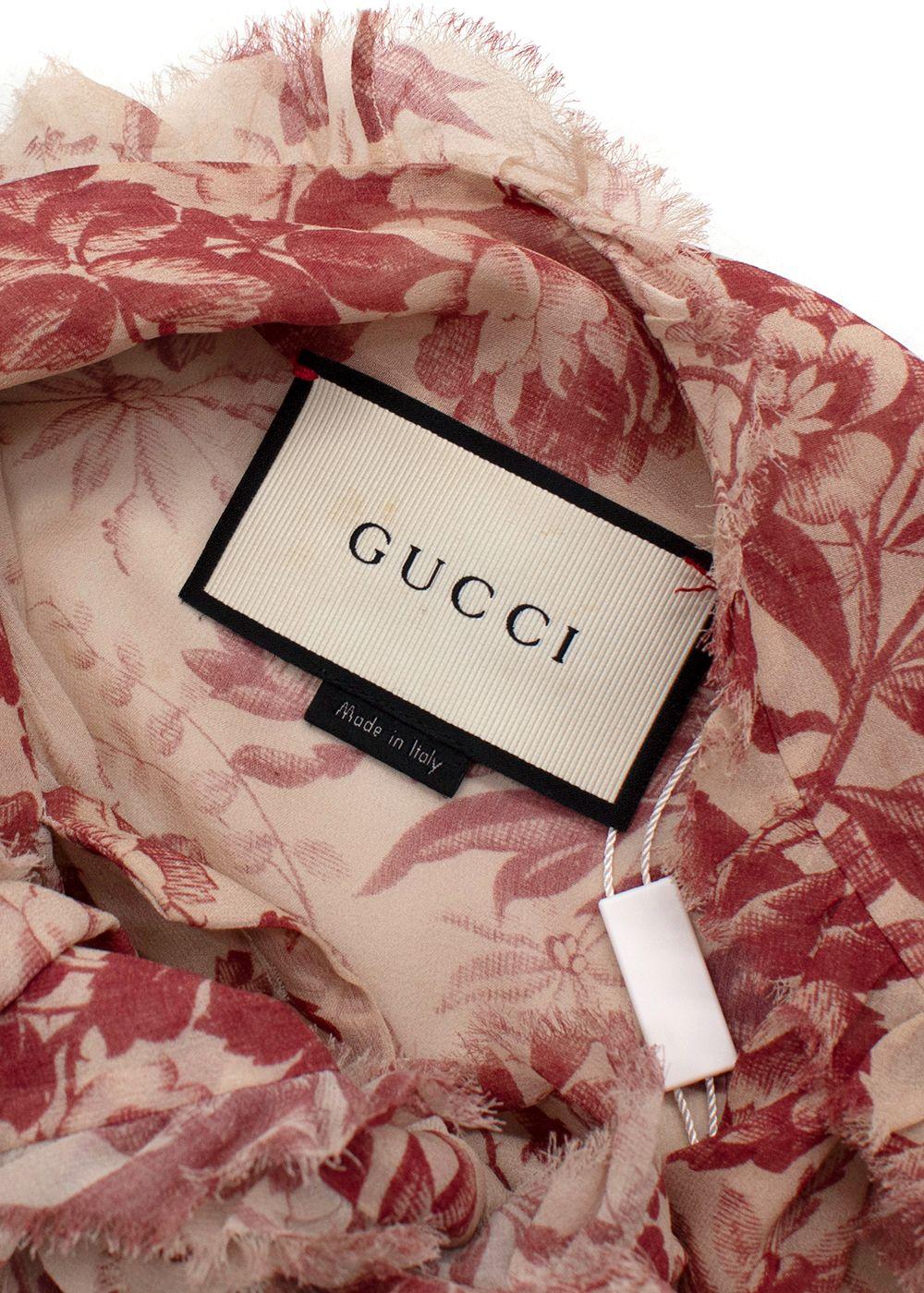 Gucci Floral Print Sheer Pussybow Silk Blouse