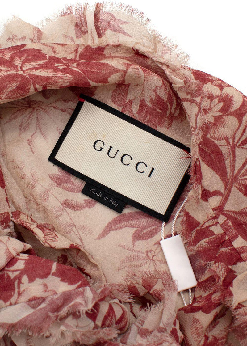 Gucci Floral Print Sheer Pussybow Silk Blouse
