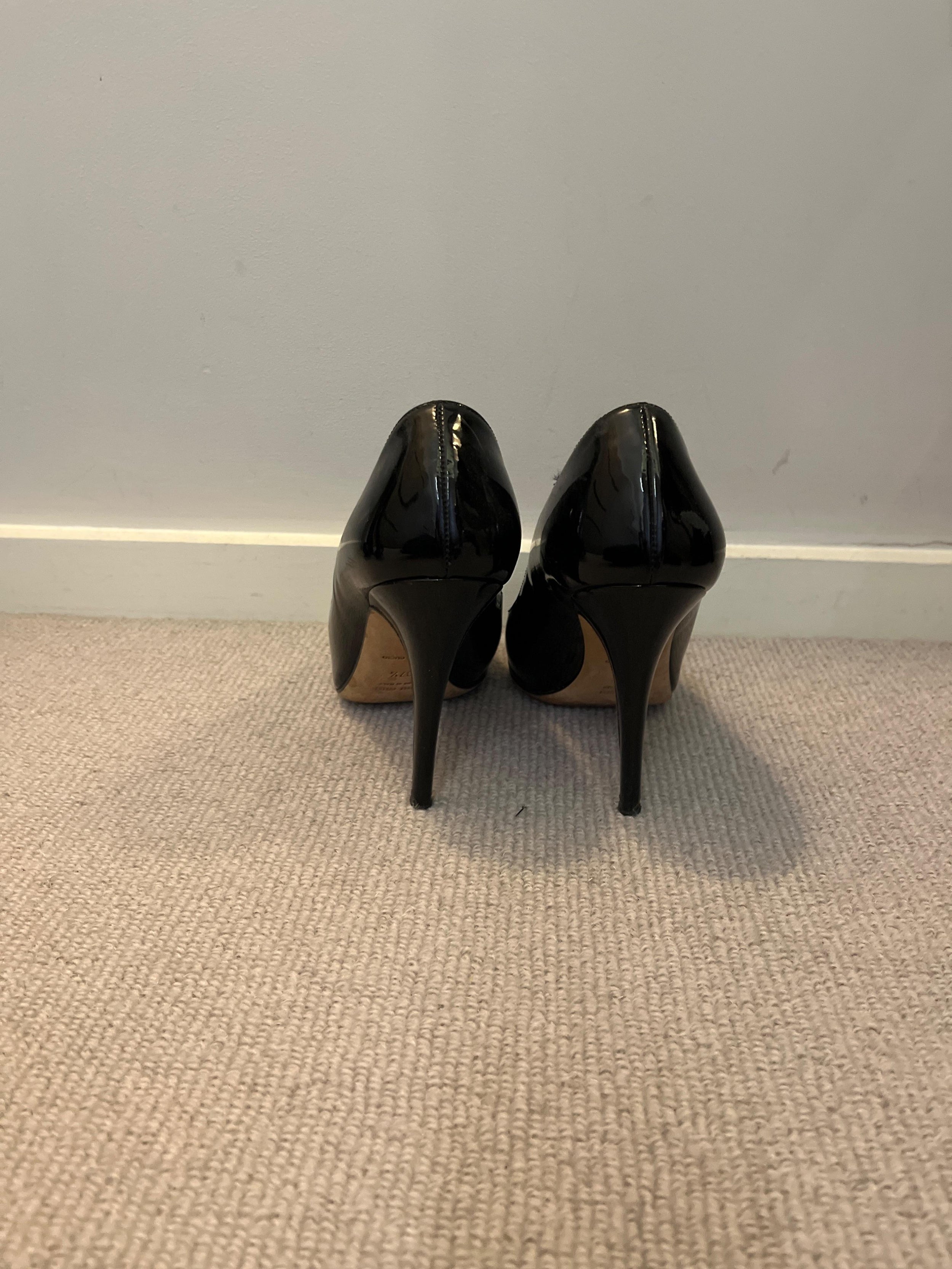 Black Patent Round Toe Pumps