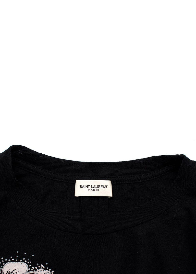 Saint Laurent Black Hibiscus Flower Print Top