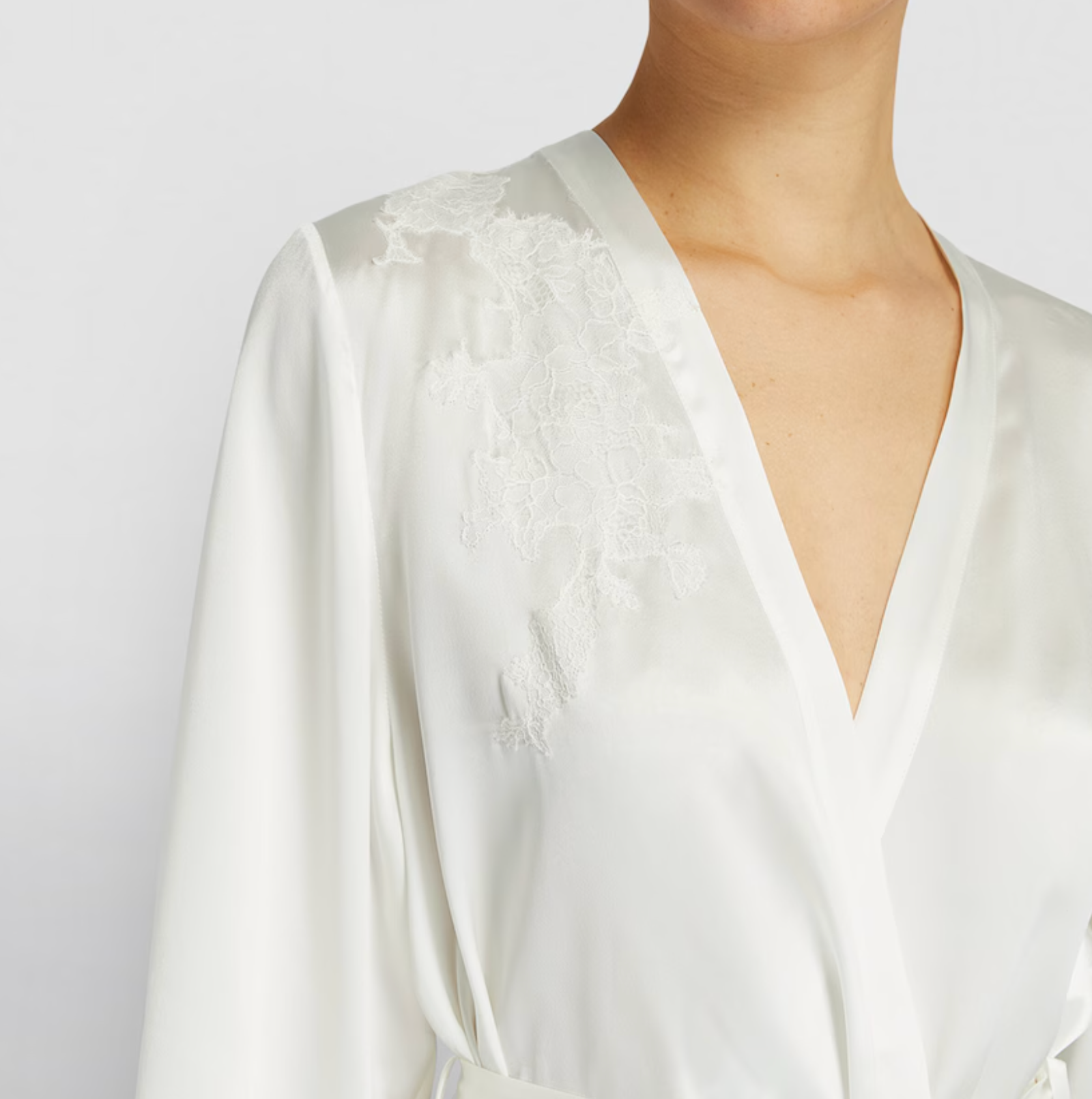 Marjolaine Silk Lace-Trim Robe