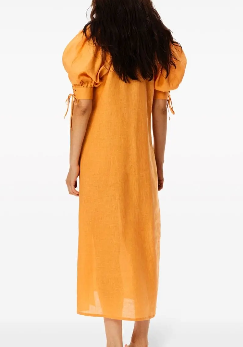 Sleeper Garden Linen Puff-Sleeve Dress