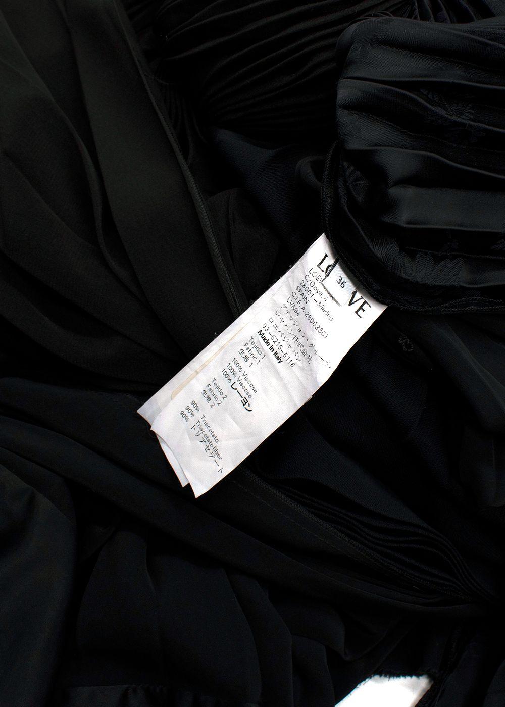 Loewe Black Pleated Asymmetric Contrast Stitch Maxi Dress