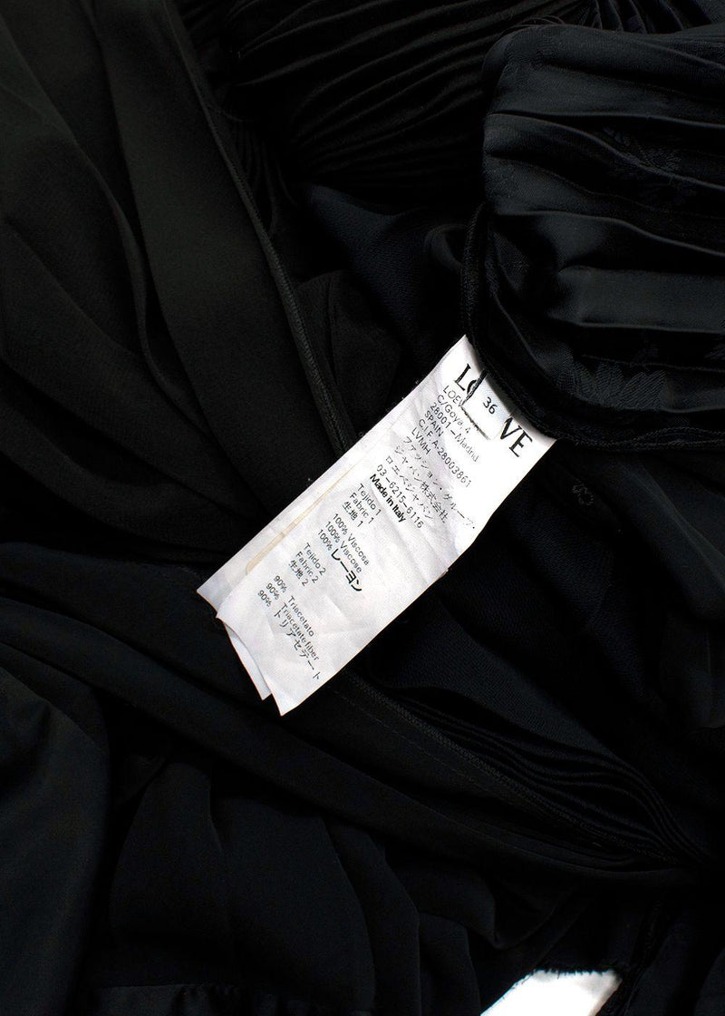 Loewe Black Pleated Asymmetric Contrast Stitch Maxi Dress
