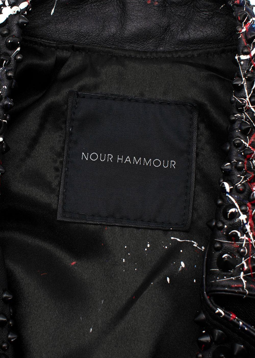 Black Leather Studded Jacket With Paint Splatter Effect