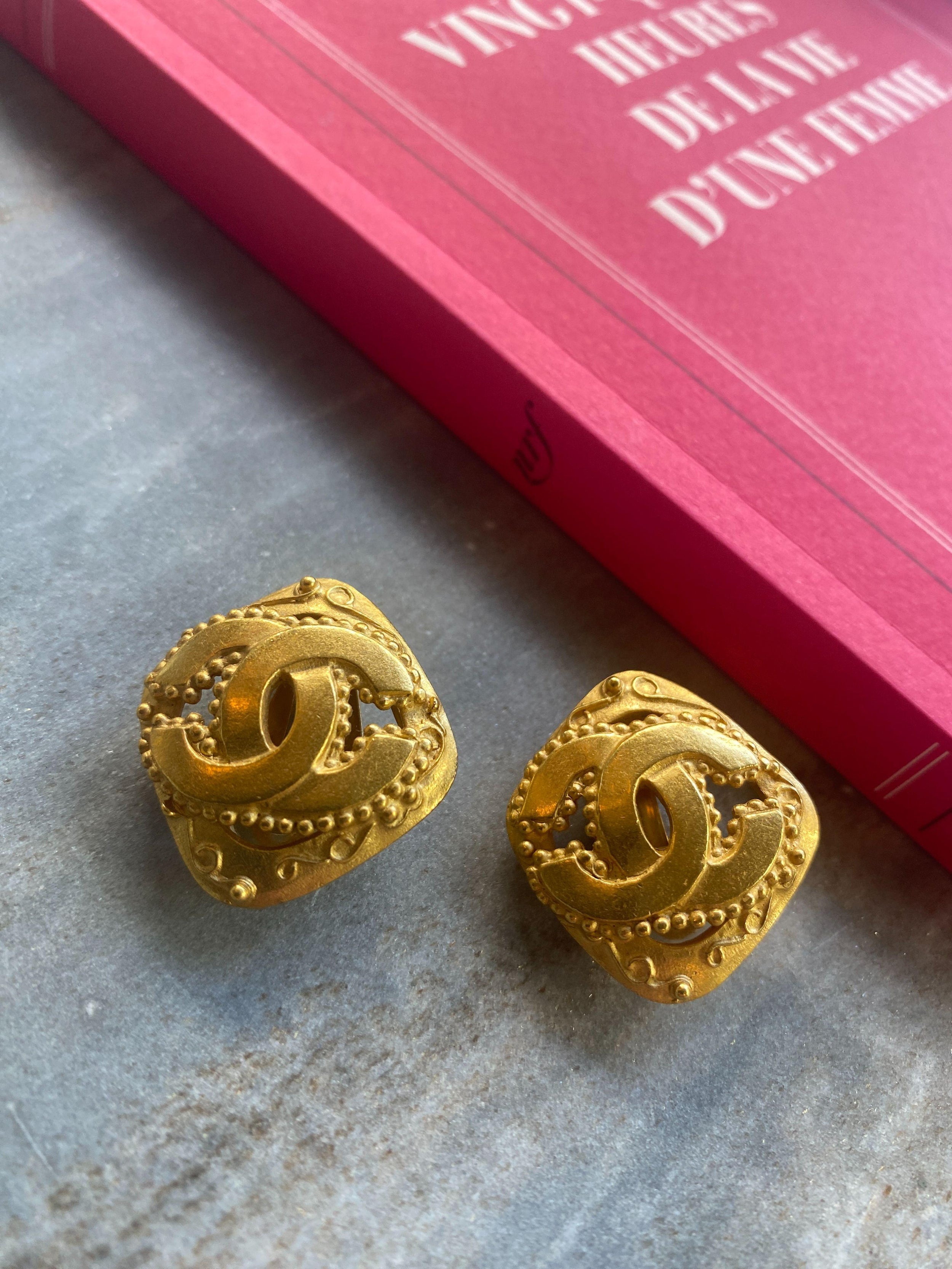 Chanel Vintage Gold Plated Brass CC Earrings