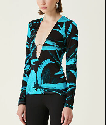 Louisa Ballou Helios Embellished Printed Stretch-jersey Top