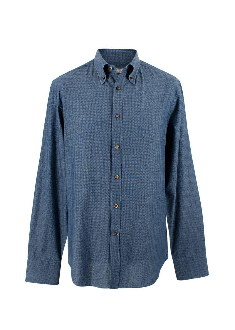 Brunello Cucinelli Blue Cotton Patterned Shirt