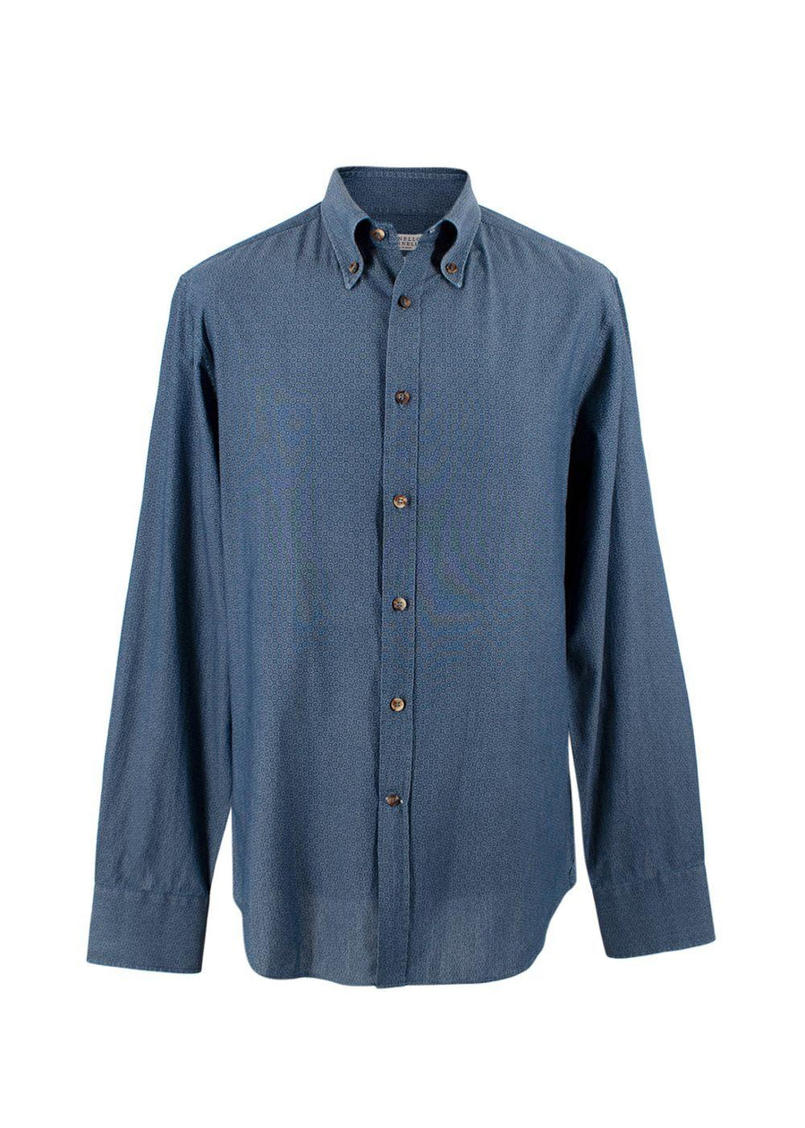 Brunello Cucinelli Blue Cotton Patterned Shirt