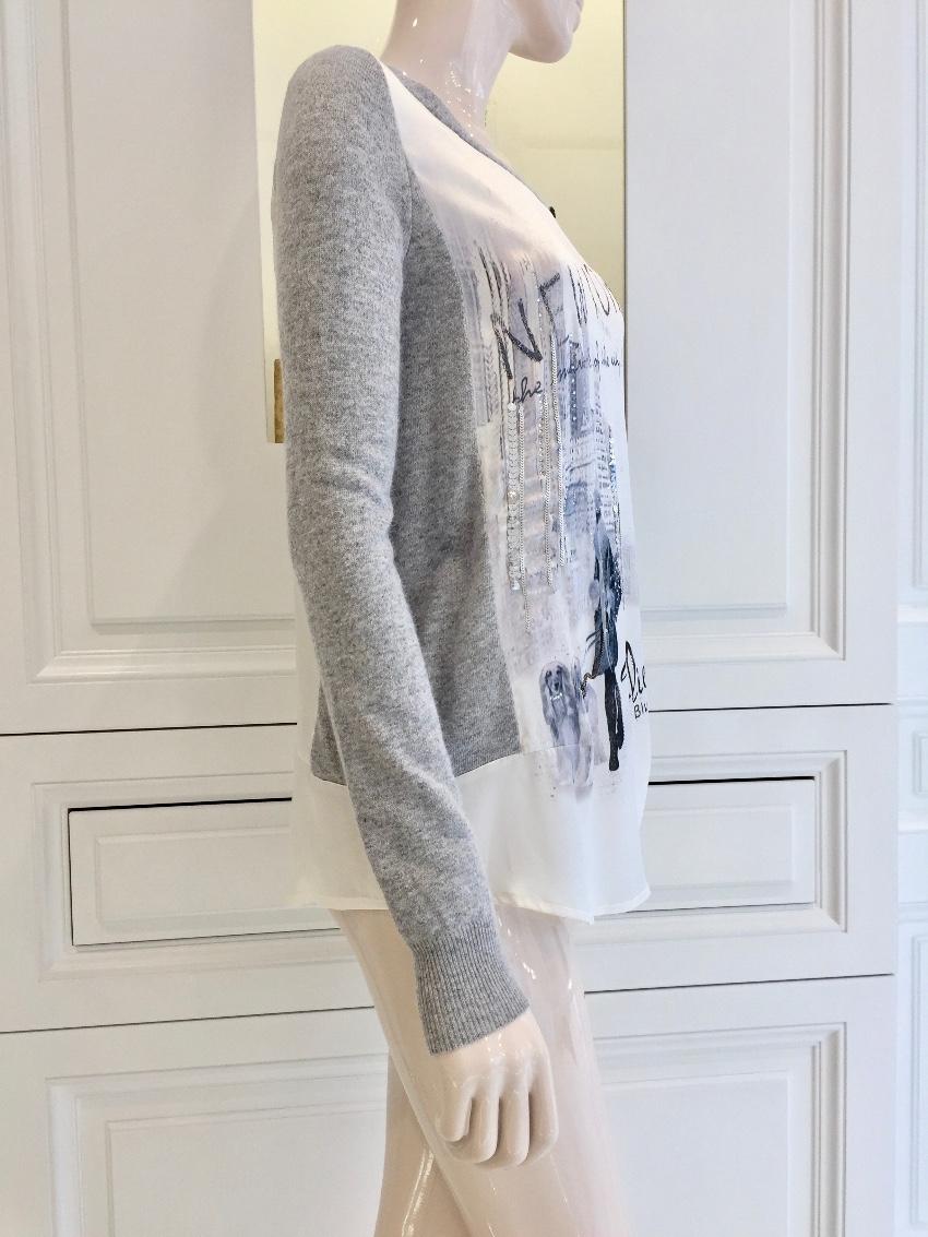 Blugirl Folies Silk New York Scene Swarovski Crystal Long Sleeve Top