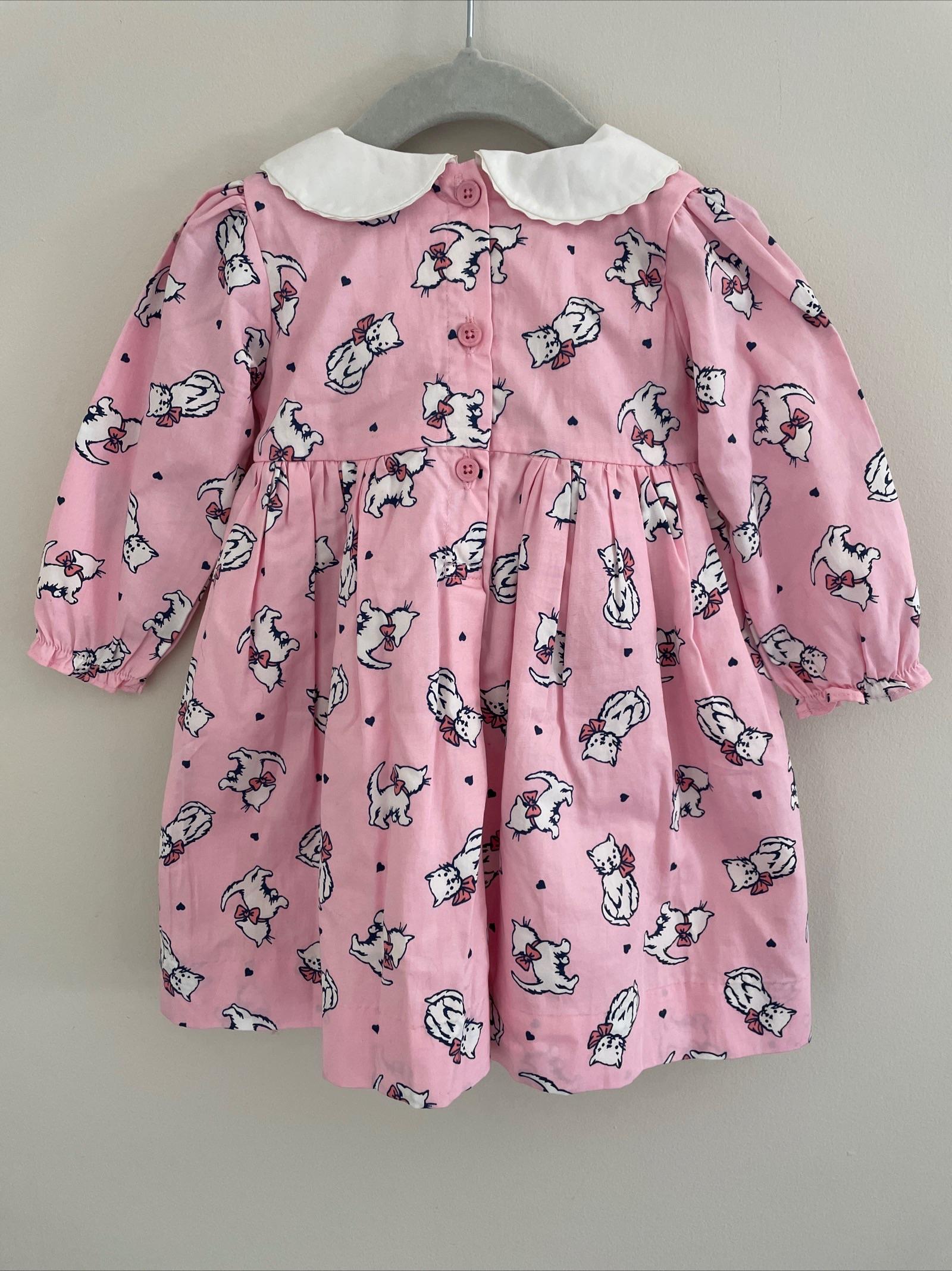 Pink Kitten Printed Cotton Dress