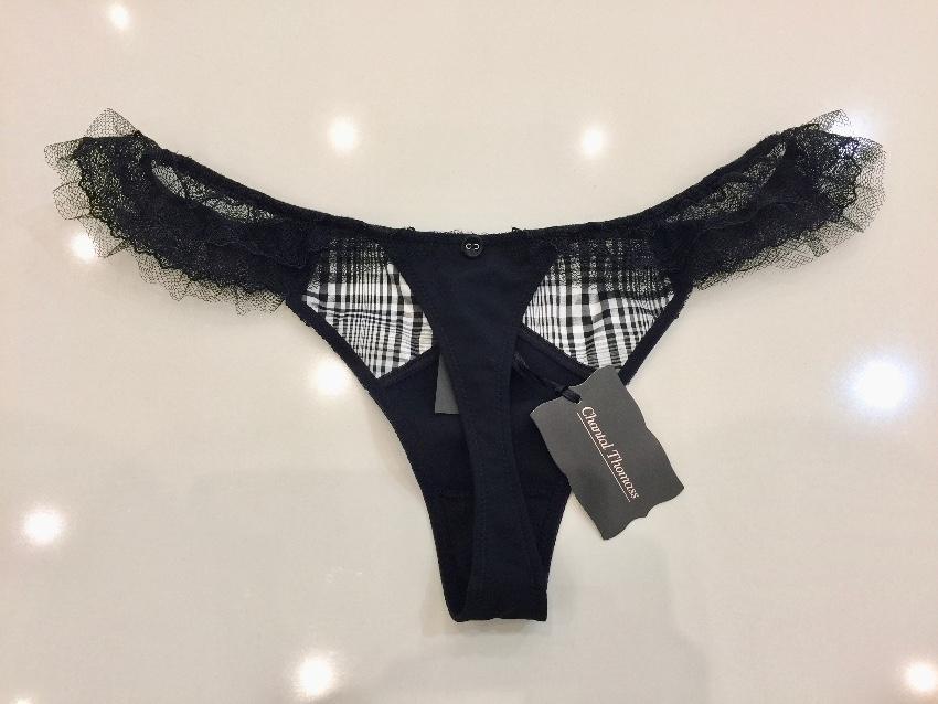 Chantal Thomass Black & White Tartan Check Bra & Thong Set