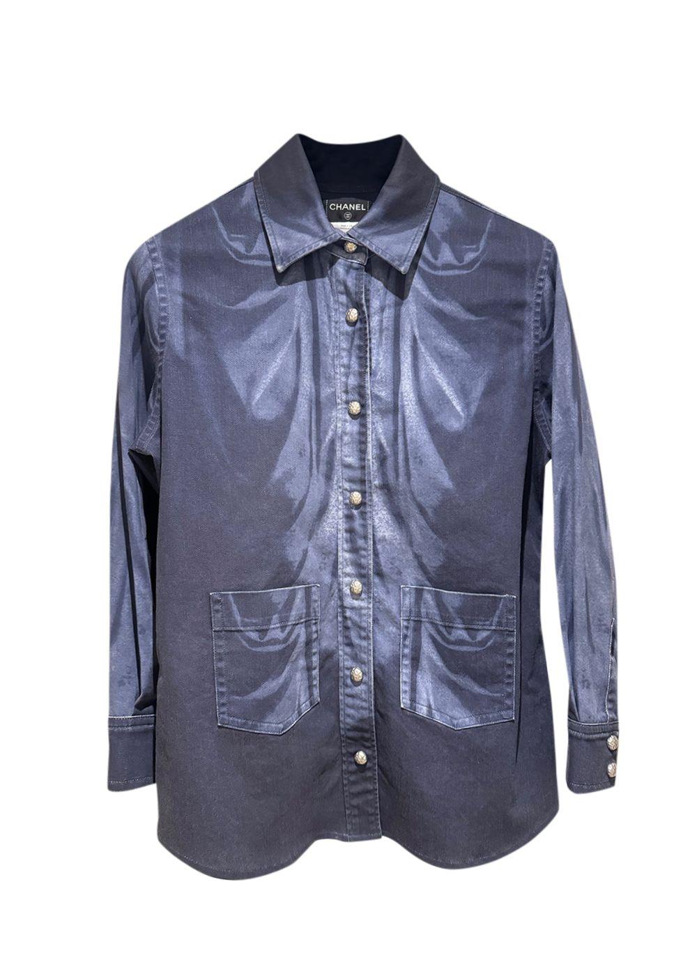 Chanel Blue Denim Shirt with CC Embossed Buttons
