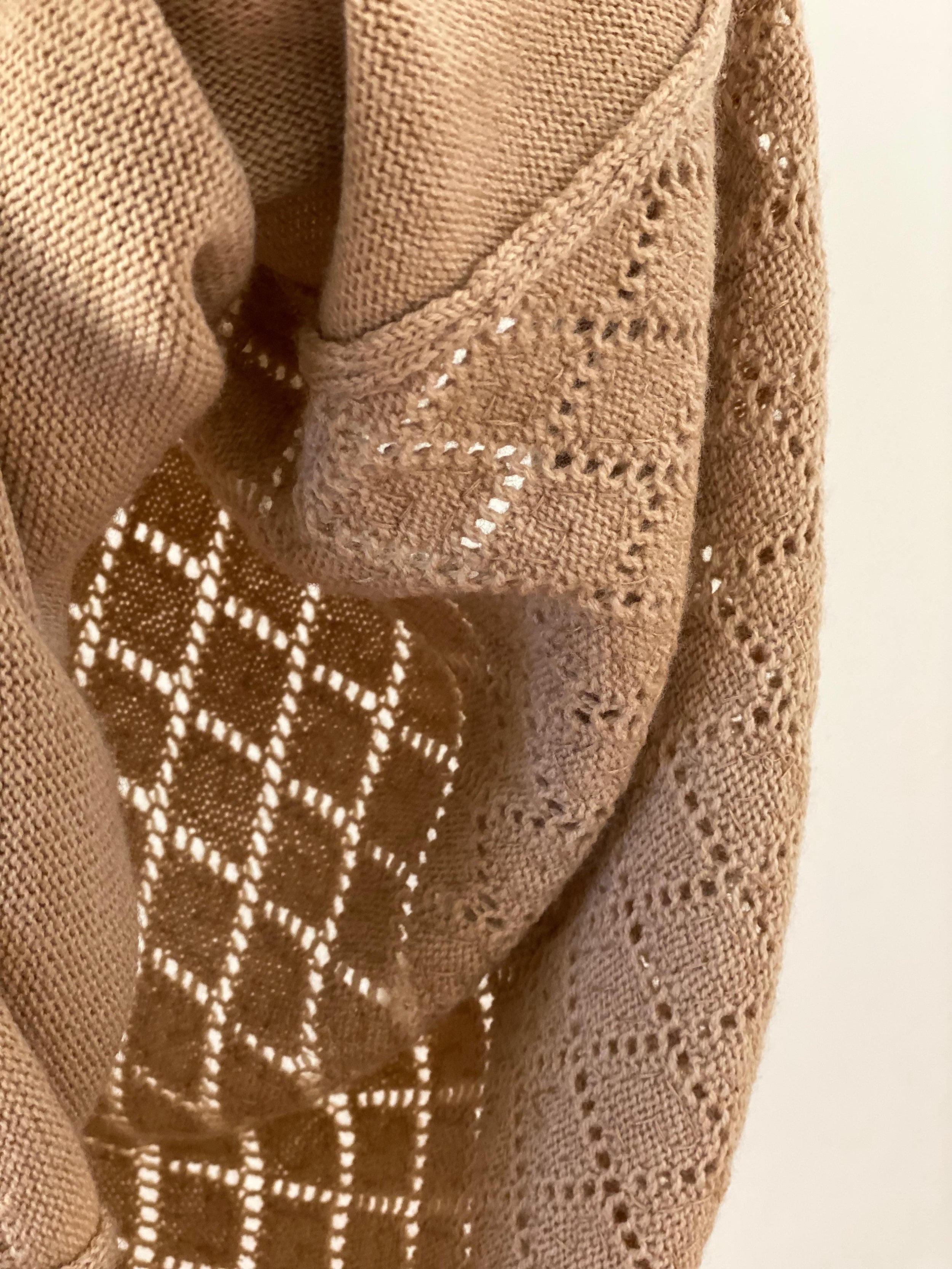 Beige sequinned pointelle knit cami dress