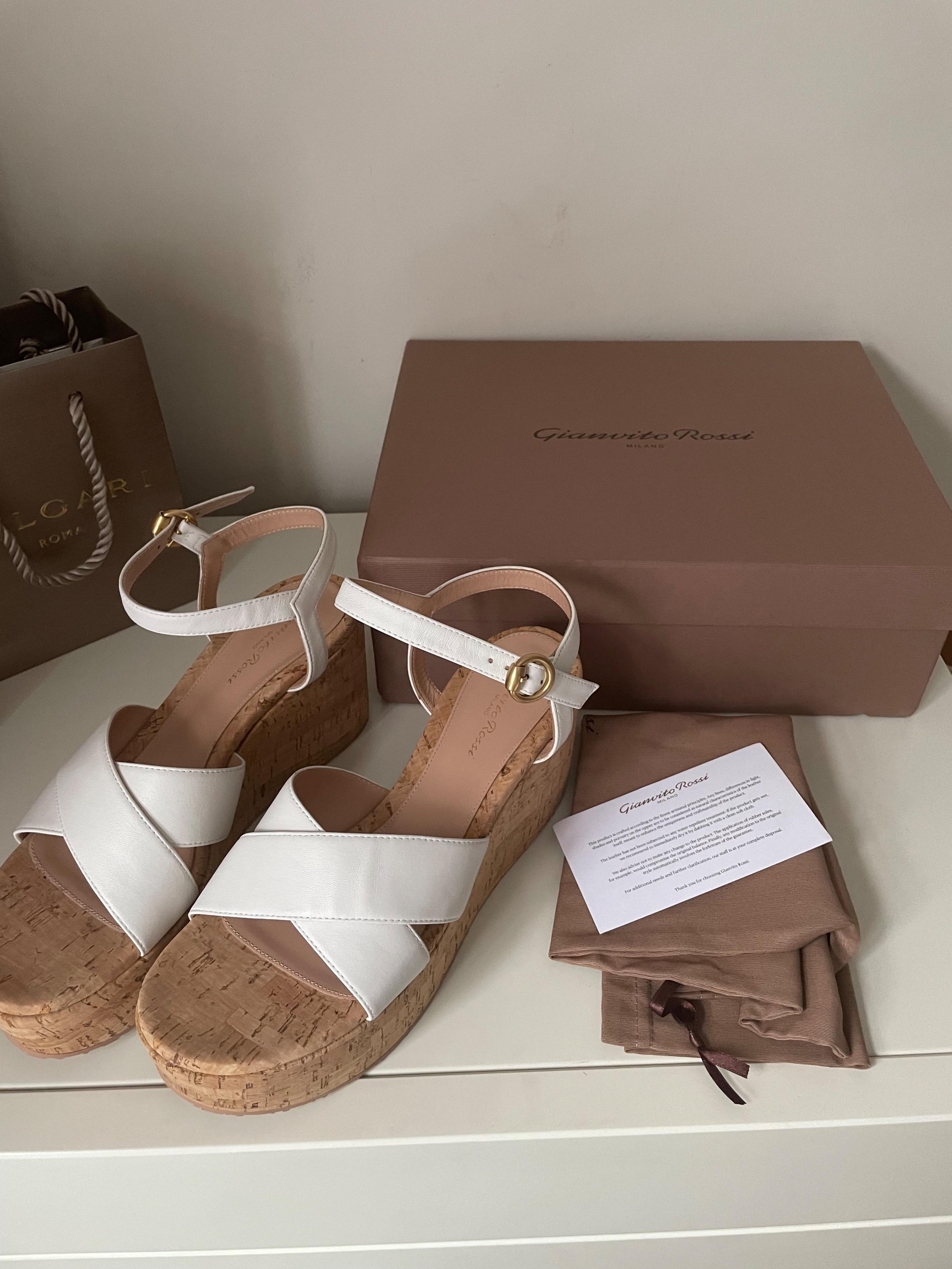 Gianvito Rossi White Cork Platform Wedges
